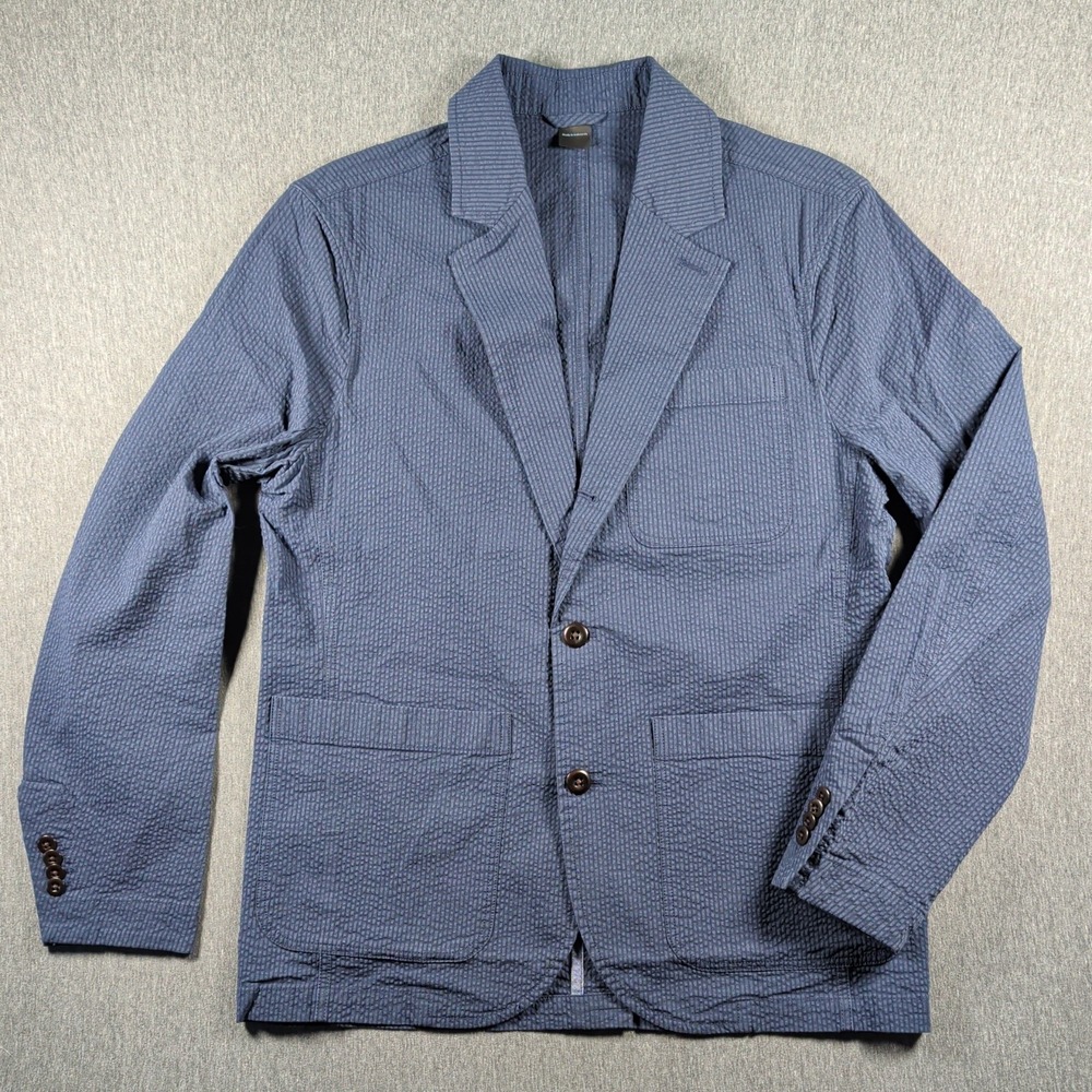 Flint and Tinder Blazer Mens Med Navy Blue Seersucker Unstructured Chore Jacket